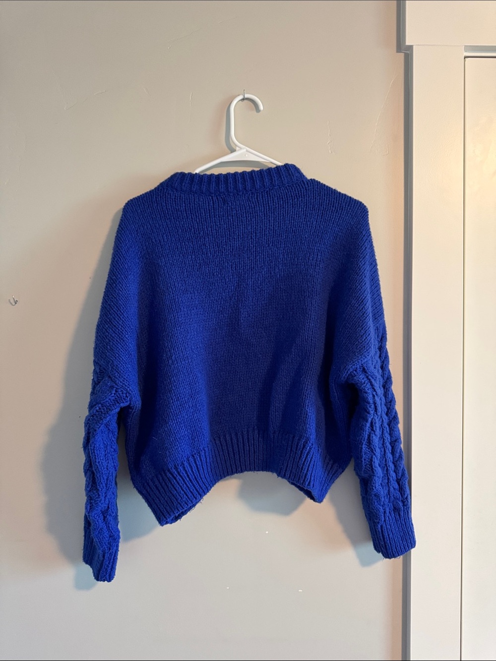 Cable Knit Crewneck Sweater - Royal Blue - Picture 2 of 2